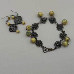 Vintage Style Yellow Agate Bracelet & Earring Set